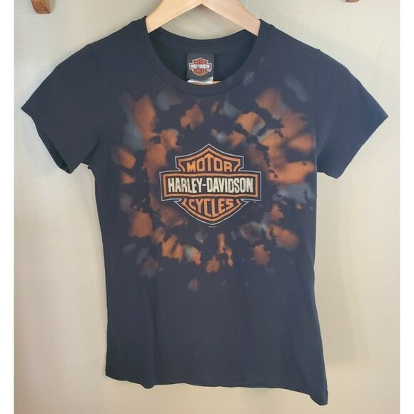 Women's Harley Davidson Black Tie-Die Design T-Shirt, Size S - Picture 1 of 7